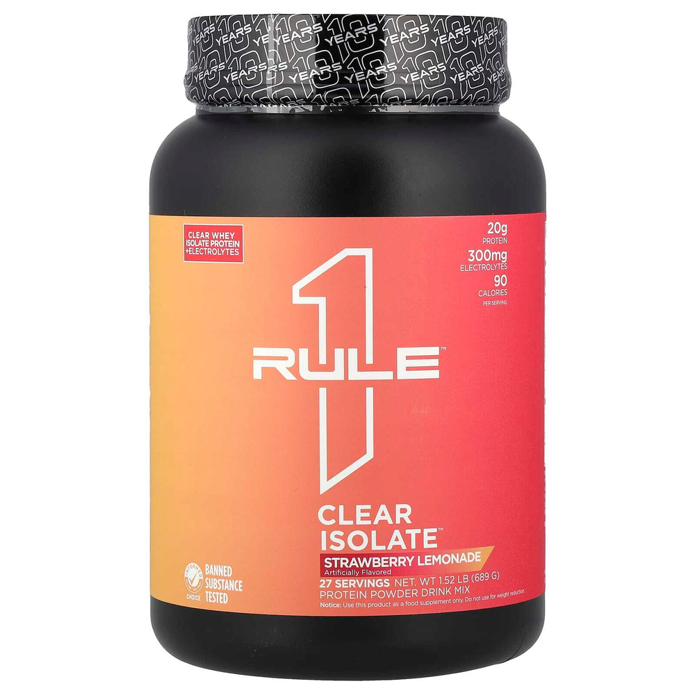 Rule One Proteins, Clear Isolate ™, клубничный лимонад, 689 г (1,52 фунта)