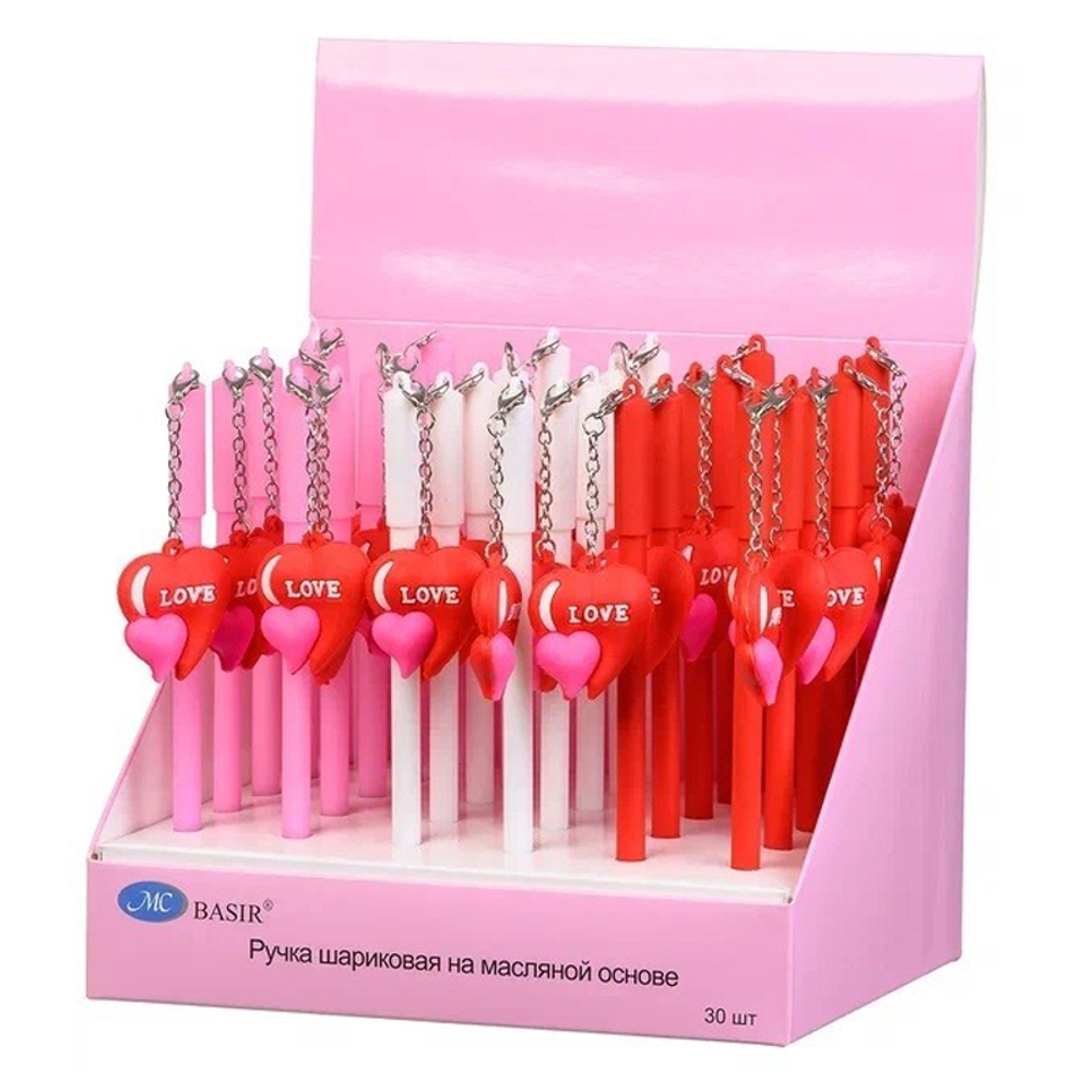 Ручка шариковая, масляная, Basir, синие чернила, серия "Love", с резиновой фигуркой на брелоке, 30 шт
