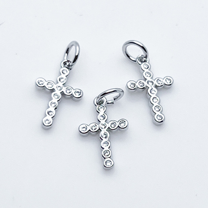 Подвеска Крест, цвет серебро, фианиты, размер 14*9 мм, цена за 1 шт
