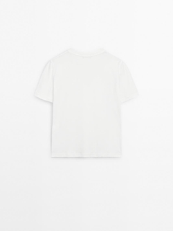 Massimo Dutti Футболка из 100% хлопка с V-образным вырезом, белый