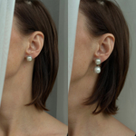 Серьги джекеты трансформеры с жемчугом в серебряной рамке с цирконами