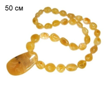 Колье с кулоном из натурального пейзажного янтаря (6501)