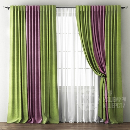 Комплект штор с тюлью: КРИСТЕН (арт. BL01-242-11) - 300х270, (170х270)х2 см. - (Возможна высота 250 см.) - зеленый - фиолетовый