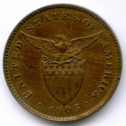 1 сентаво 1905 год. Филиппины (Администрация США). Бронза XF