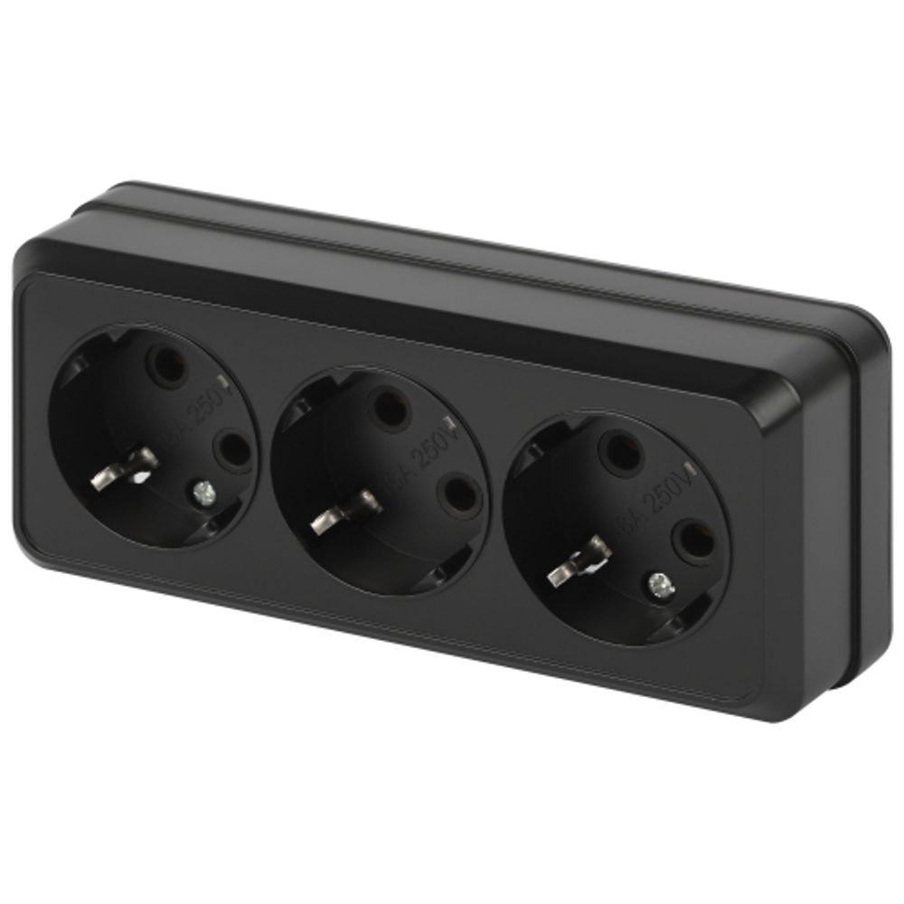 Розетка Intro Quadro 2-206-05 тройная с заземлением 3х2P+E 16А-250В IP20 ОУ антрацит | Intro Quadro