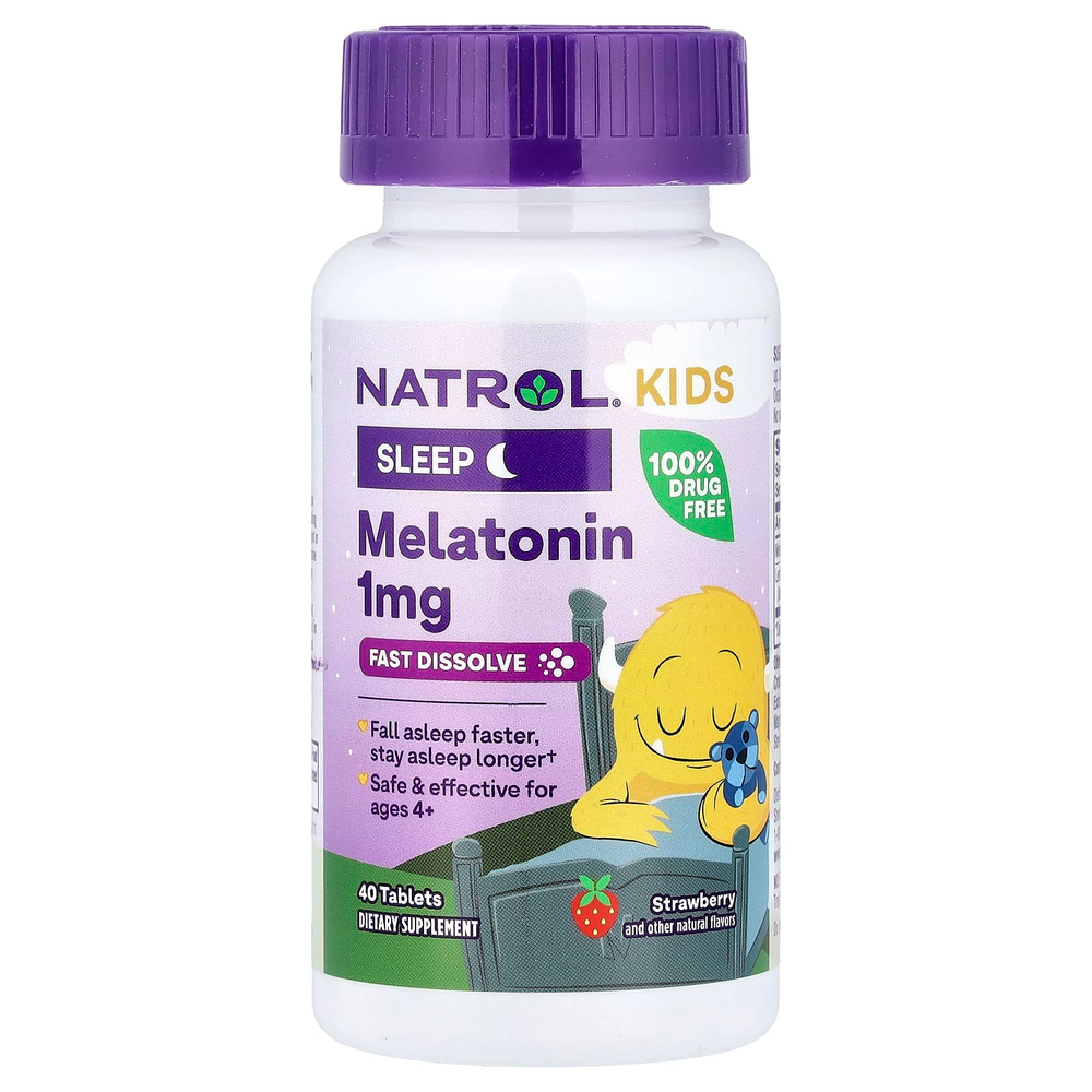 Natrol, мелатонин для детей от 4 лет, со вкусом клубники, 40 таблеток