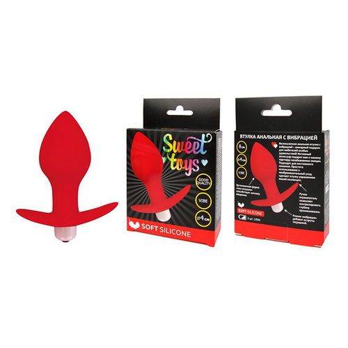 Красная коническая анальная вибровтулка 8см с ограничителем Bior Toys Sweet Toys ST-40169-3