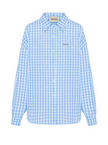 Голубая хлопковая оверсайз рубашка в клетку