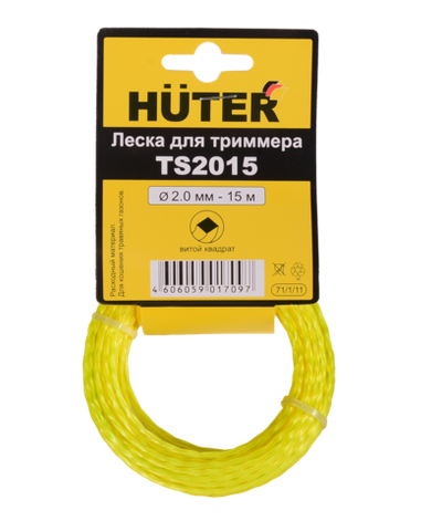 Леска Huter TS2015 для триммера, 2 мм, витой квадрат