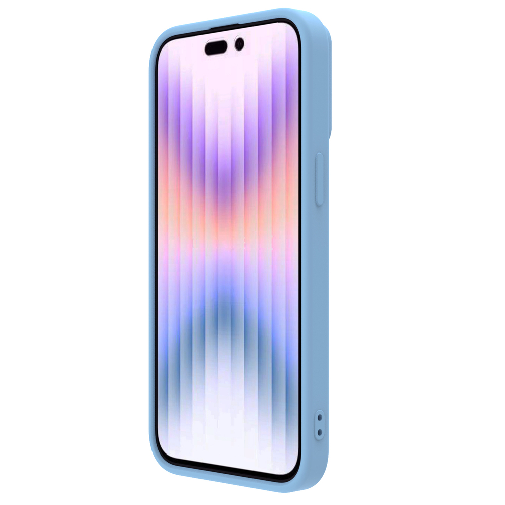 Чехол с MagSafe и с шелковистым покрытием синего цвета (Haze Blue) от Nillkin для iPhone 15 Pro Max, серия CamShield Silky Magnetic Silicone Case