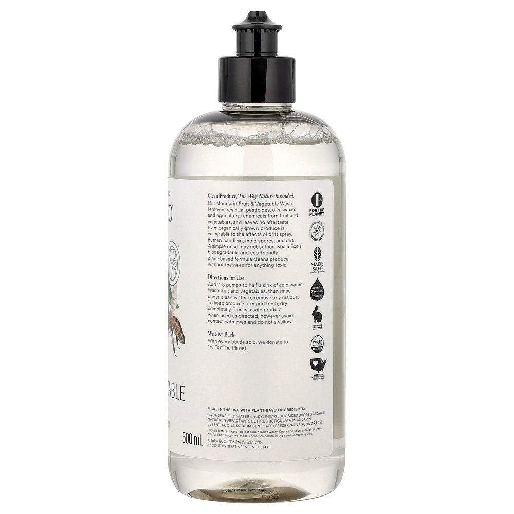 Koala Eco, натуральное средство для мытья фруктов и овощей, эфирное масло австралийского мандарина, 500 мл (16,9 жидк. унции)