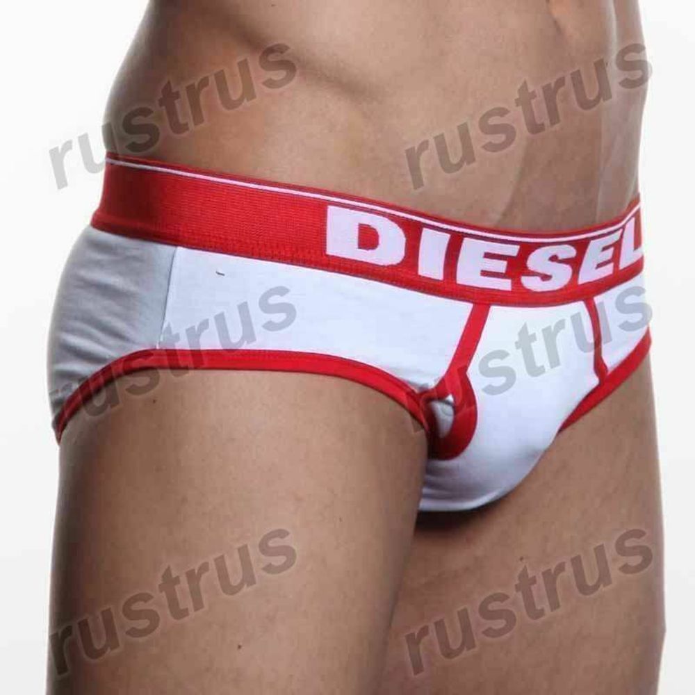 Мужские трусы брифы белые с красной резинкой DIESEL DIS0090