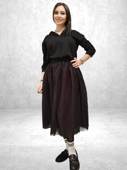 2230 Юбка женская кулирка/фатин бордо/черный  (42-46)