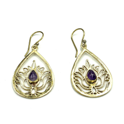 Серьги Lotus Drop аметист из латуни