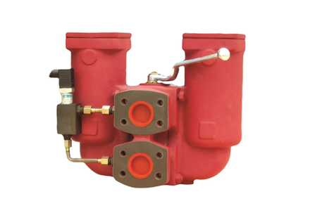 WKRFLDW/HC951DAS100D1.X/-L24 - Линейный фильтр гидравлический сдвоенный модели RFLD тонкость фильтрации 100 мкм, типоразмер 951, вид присоединения: фланец SAE 3" (DN80), материал корпуса - чугун, рабочее давление до 25 бар, визуально-электрический (лампа с напряжением 24В) индикатор загрязнения