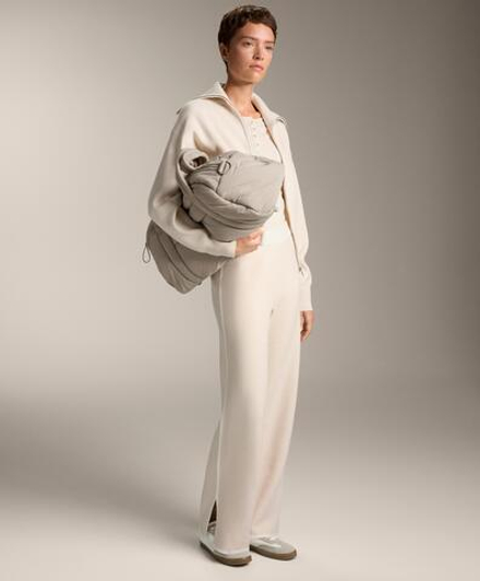 OYSHO Трикотажные брюки прямого кроя с контрастной окантовкой, цвет слоновой кости