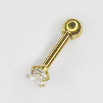 Микроштанга ( 6мм) для пирсинга уха с белым кристаллом 3 мм. Медицинская сталь, золотое покрытие. 1 шт.