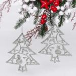 Подвески в блестках «Елочки новогодние» 12 см (набор 2шт), серебро