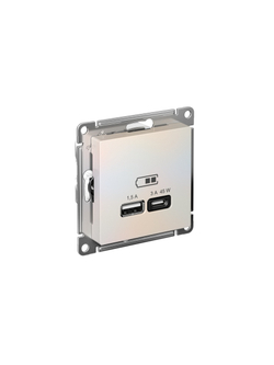 Розетка USB AtlasDesign тип A+C 45Вт QC PD высокоскор. ЗУ механизм жемчуж. SE ATN000429