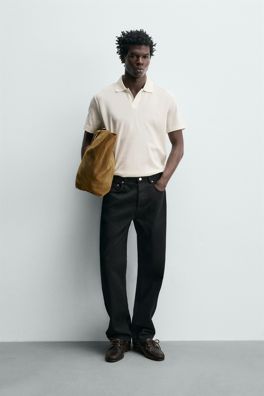 ZARA ПОЛО REGULAR FIT ИЗ ХЛОПКА С РЕЛЬЕФНЫМ УЗОРОМ, ЖЕЛТОВАТО-БЕЛЫЙ