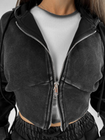 Костюм спортивный Snow Vina 15796 из укороченной толстовки на молнии и широких штанов с разрезами