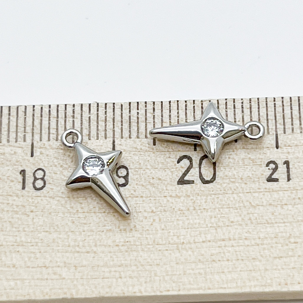 Подвеска Звезда, цвет серебро (родий), фианит, размер 13*8 мм, цена за 1 шт
