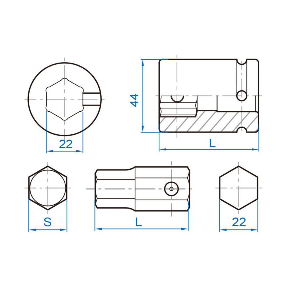 KING TONY (609622M) Держатель вставок (бит) ударный 3/4">22 мм, с винтовым фиксатором