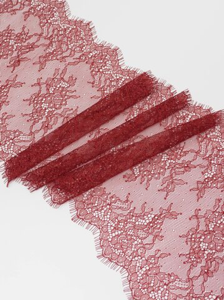 Кружево шантильи бордовое неэластичное ширина 22 см длина 1.45 м