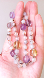 Бусы из гранёного серого агата и крупного кварца