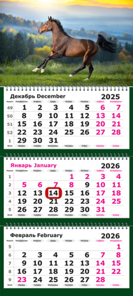 Календарь трехсекционный с магнитным курсором на 2026 год, "Символ Года. Лошадь на свободе"