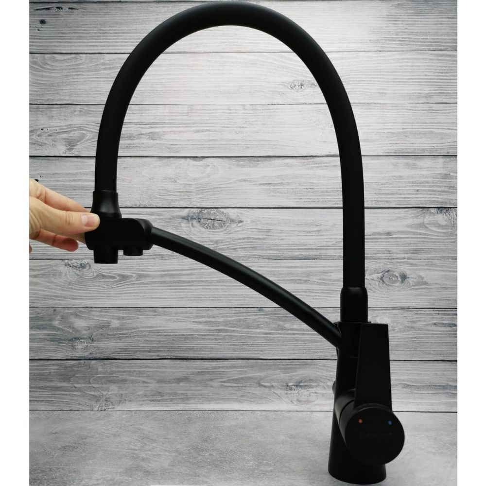 Смеситель для кухни, Gappo, гибк излив, с картриджем, подкл к фильтр, чер, G4398-16