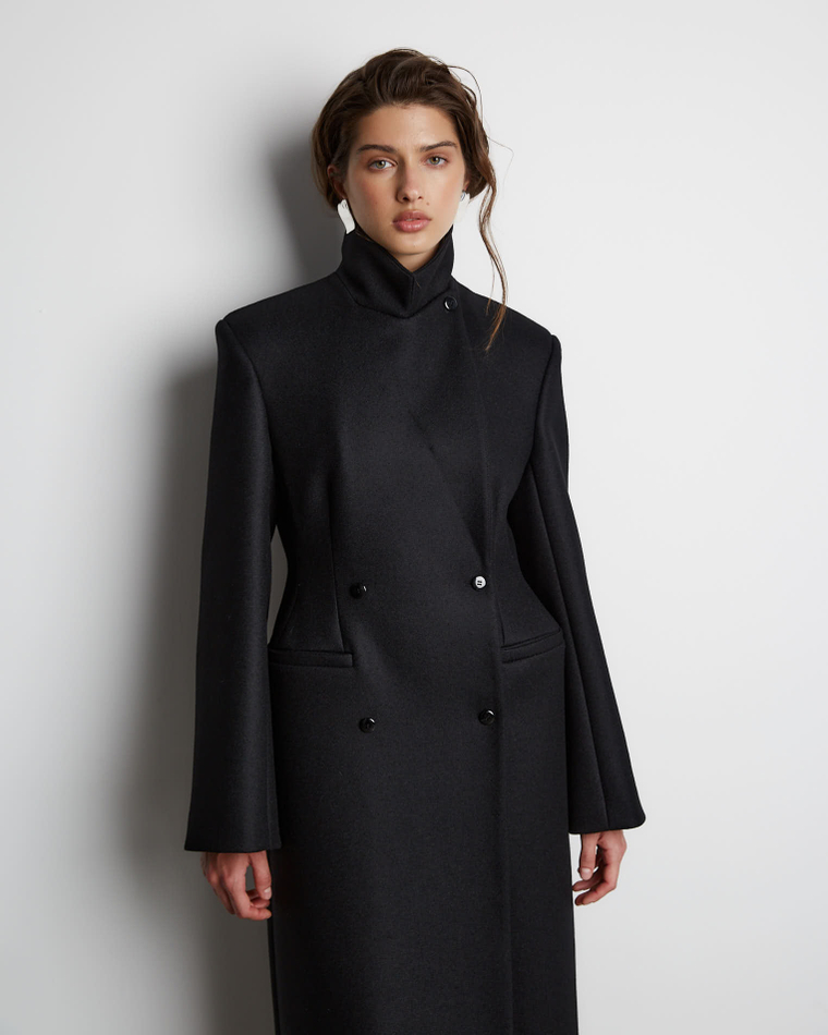 Пальто с формообразующими бедрами из шерсти Гуччи черный