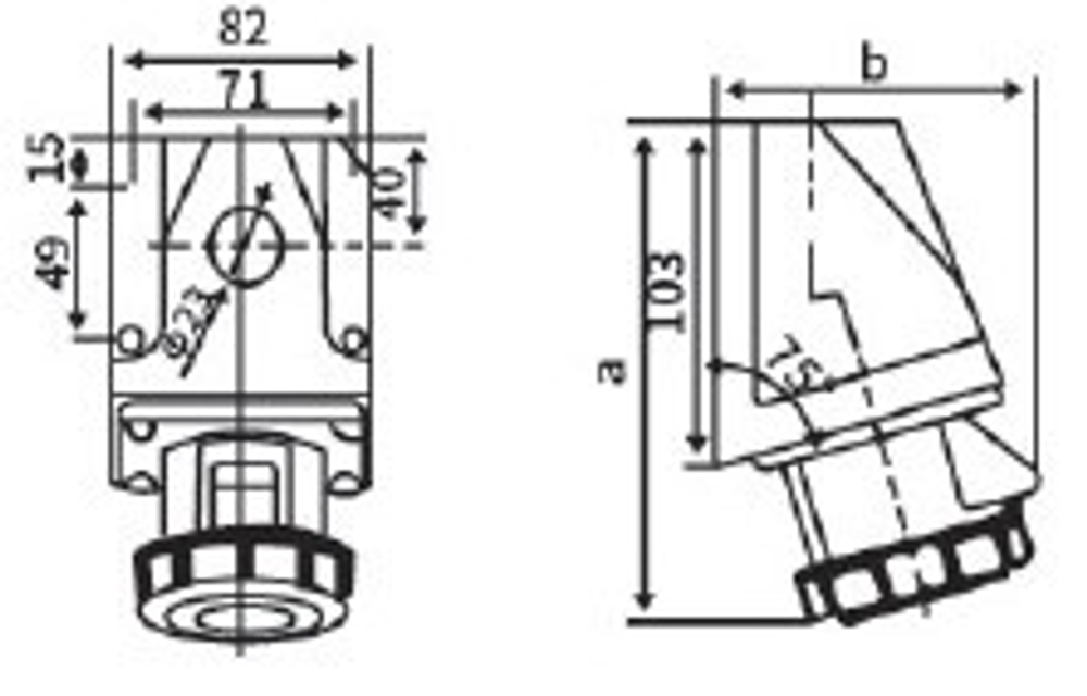 Розетка кабельная 16А 3Р+N+Е IР67 стационарная 220-380В XM 1152