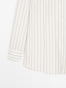 Massimo Dutti Трехцветная рубашка из струящейся ткани в полоску, белый