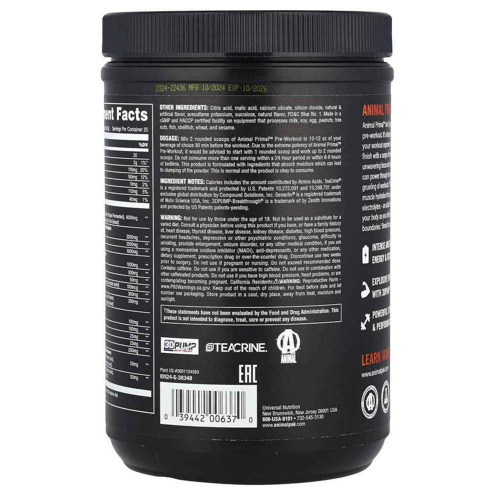 Animal, Pre Workout Primal ™, порошок, Candy Crush'd, 505 г (1,11 фунта)