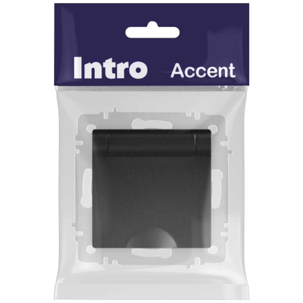 Розетка Intro Accent 6-203-05 с заземлением 2P+E Schuko с крышкой 16А-250В IP20 СУ антрацит | Intro