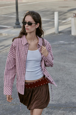 ZARA РУБАШКА В КЛЕТКУ, РОЗОВЫЙ/БЕЛЫЙ