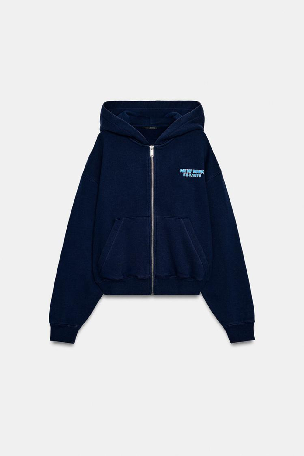 ZARA ТОЛСТОВКА С КАПЮШОНОМ И НАДПИСЬЮ, СИНИЙ