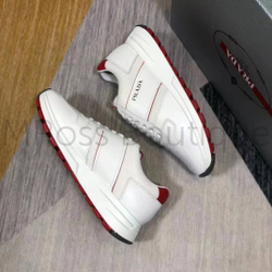 Белые кроссовки с красным задником Prada PRAX 1