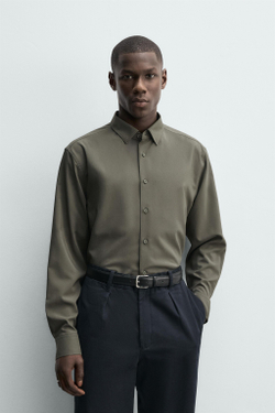 ZARA РУБАШКА ИЗ ЭЛАСТИЧНОЙ ТКАНИ, СВЕТЛЫЙ ХАКИ