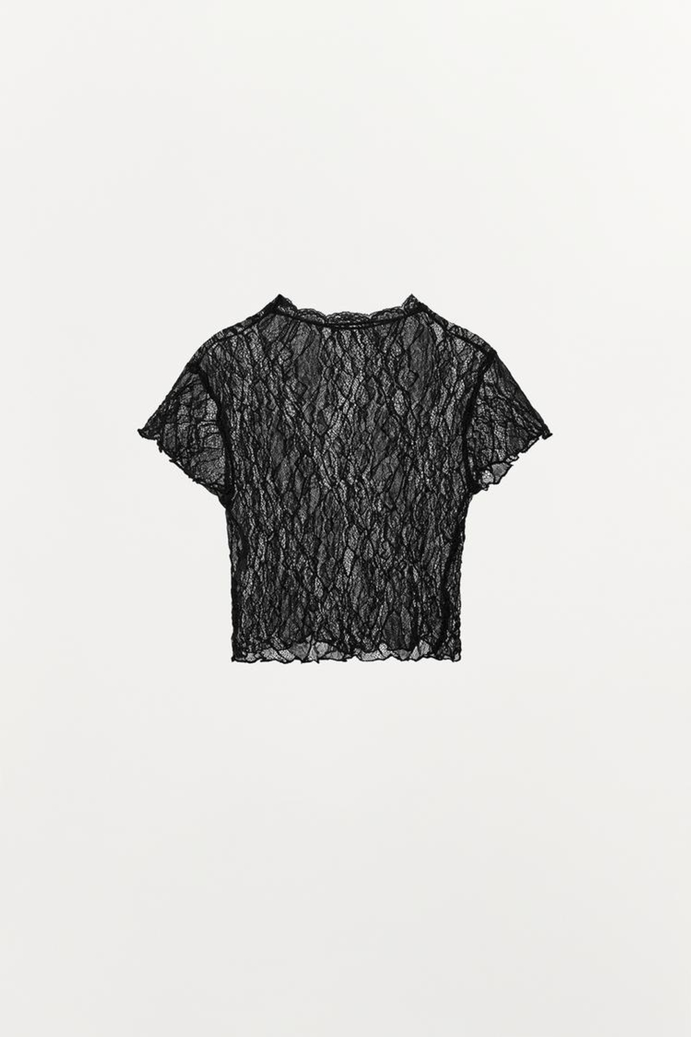 ZARA КРУЖЕВНОЙ КРОП-ТОП, ЧЕРНЫЙ