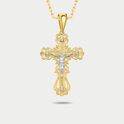 Крест православный из розового золота 585 пробы с фианитами (арт. 3144)