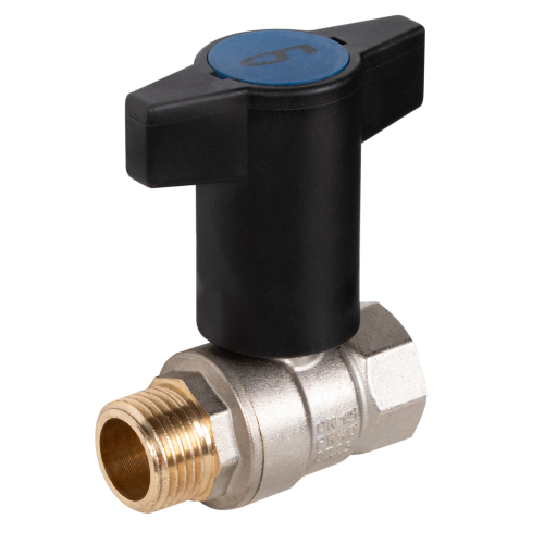 Кран шаровой латунный LD Pride47.15.В-Н.ТРДу15Ру40,вн-нр,Т-рук(Red+Blue)