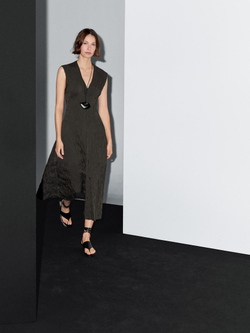 Massimo Dutti Длинное плиссированное платье, зеленый