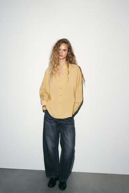 ZARA РУБАШКА OVERSIZE СТРУЯЩЕГОСЯ ПОКРОЯ, ЯИЧНО-ЖЕЛТЫЙ