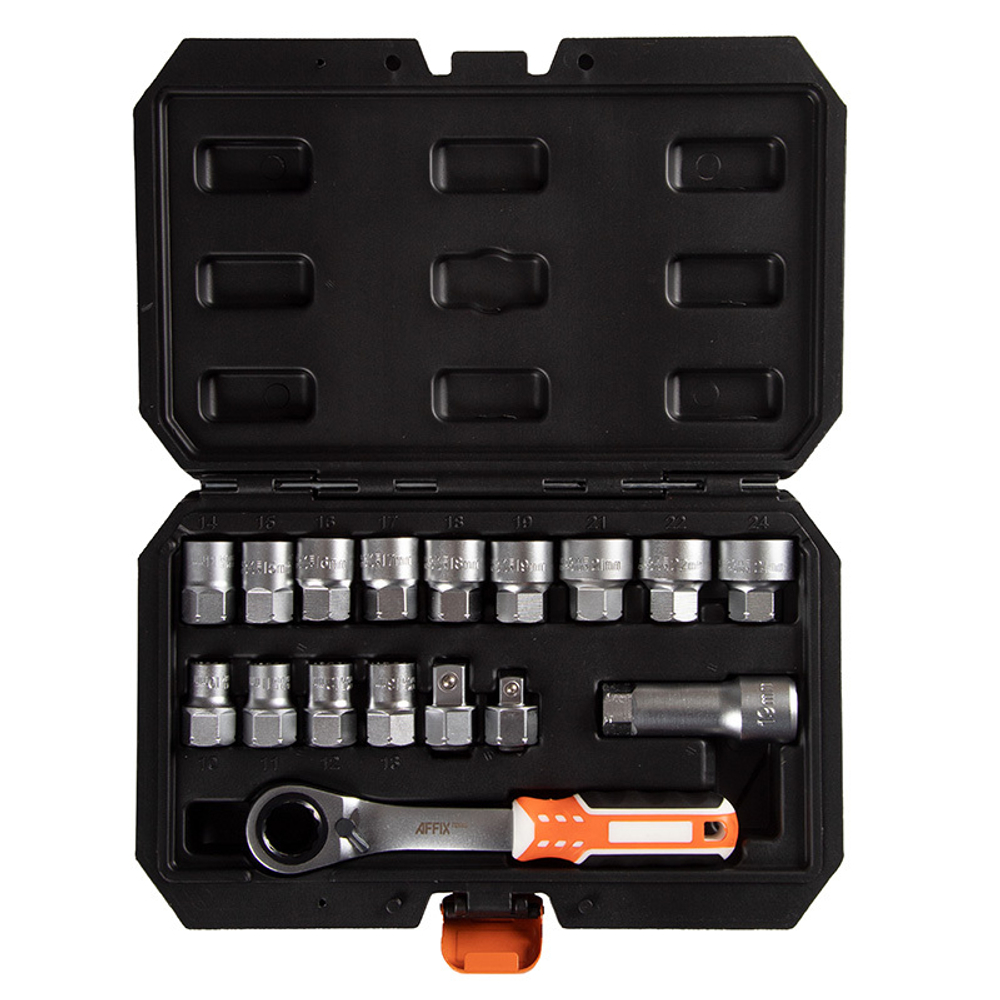 AFFIX (AF01917C) Набор торцевых головок с принадлежностями HEX 19 мм, 10-24 мм, 17 предметов