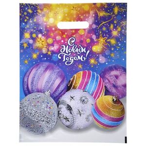 Пакет новогодний прорубная ручка Россия  31*40 см 60 мкм ПВД Дискотека 1 шт 500 шт/кор