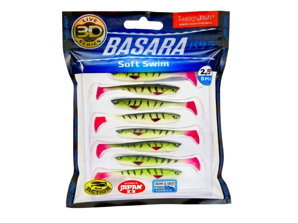 Виброхвост LUCKY JOHN Basara Soft Swim 3D, 2.5in (63 мм), цвет PG10, 8 шт/уп