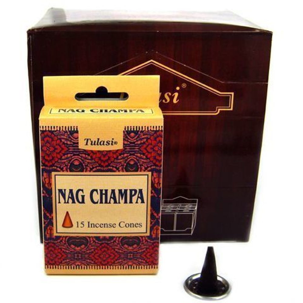 Tulasi Nag Champa Благовоние-конус Наг Чампа, 15 шт