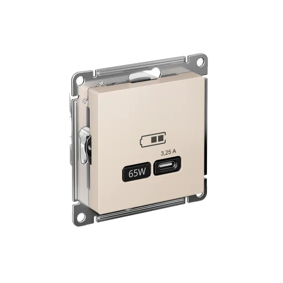 Розетка USB AtlasDesign тип C 65Вт QC PD высокоскор. ЗУ механизм беж. SE ATN000227